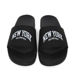Balenciaga Cities Pool Slide Black And White New York